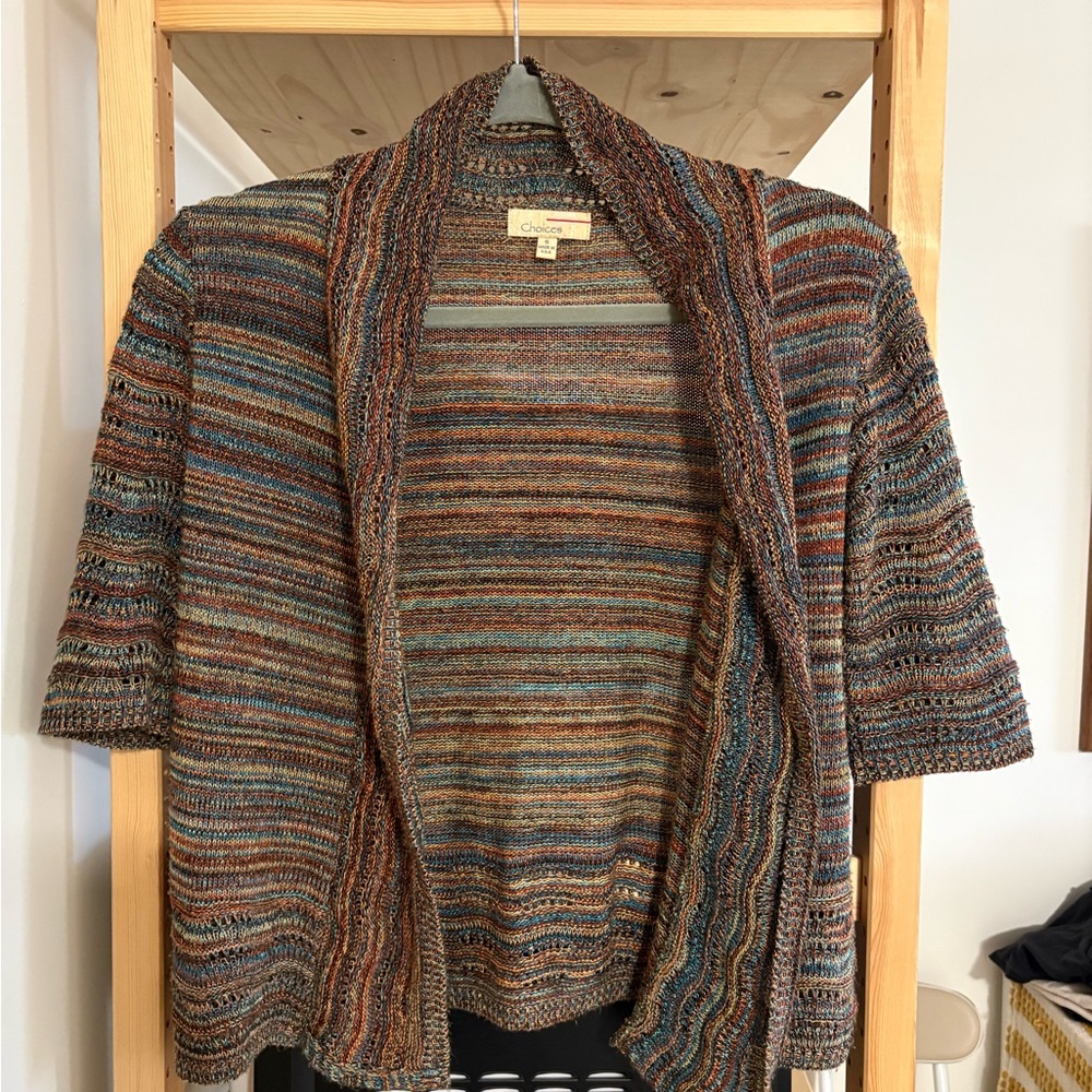 Earthy Multicolor Striped Women's Knit Cardigan